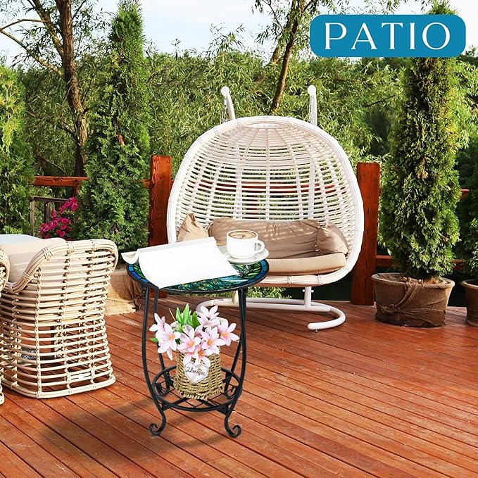 Outdoor Side Table Round Small Mosaic Patio Accent Indoor End Plant Coffee Tea - Image 4