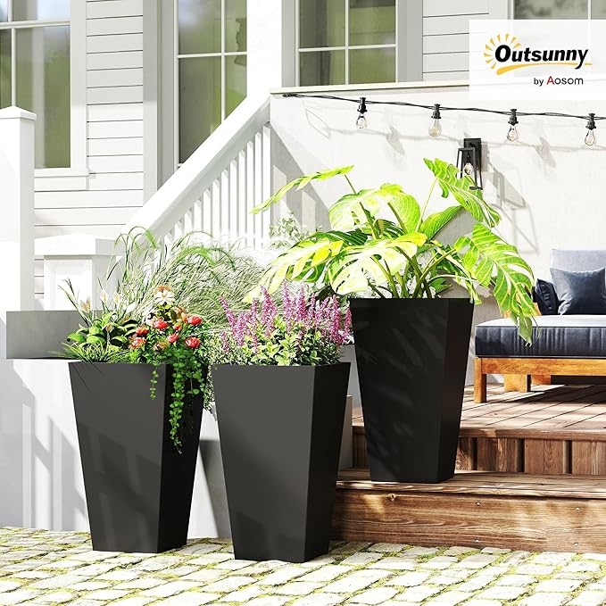 Outsunny Tall Planters for Outdoor Plants Set of 3, 28 in Taper Planters - Image 2