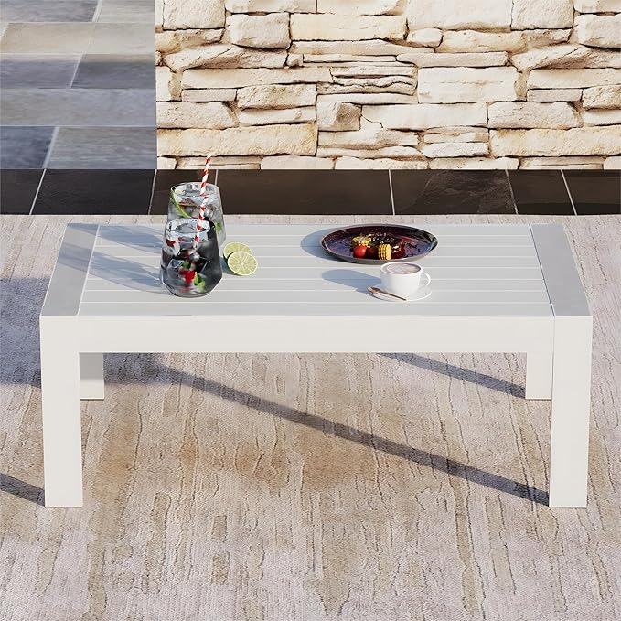 Solaste Aluminum Outdoor Coffee Table, All-Weather Rectangle Metal Patio Coffee - Image 4
