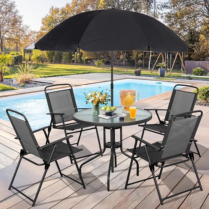 Vongrasig 6 Piece Folding Patio Dining Set, Small Metal Outdoor Garden Patio - Image 2
