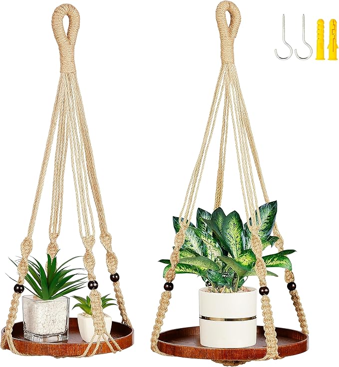 2 Pack Macrame Plant Hanger | Plant Hanger Indoor, Hanging Planter Shelf | by Shineloha