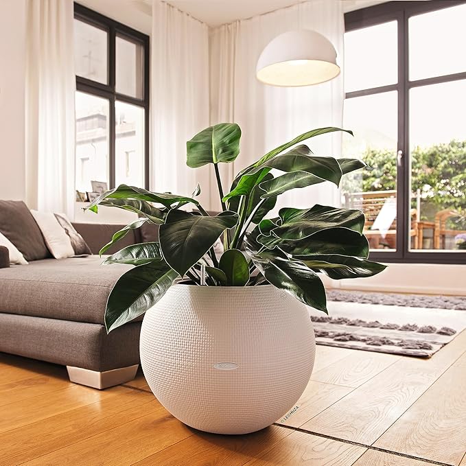 Lechuza Puro Color 50 White, Self-Watering Large Round Planter, D19.7 H15.4 in - Image 7
