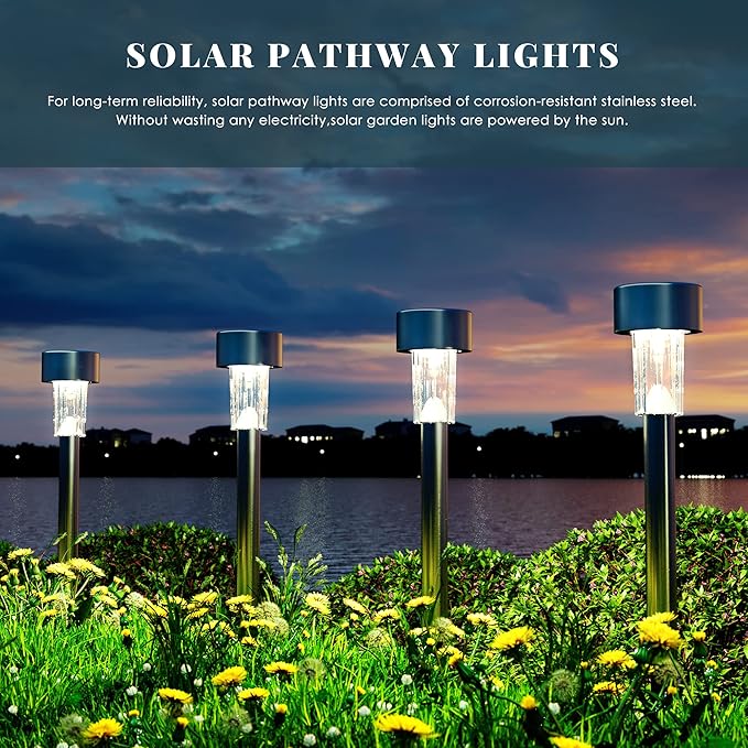 SOLPEX 24 Pack Solar Outdoor Lights Pathway, Stainless Steel Solar Lights - Image 3
