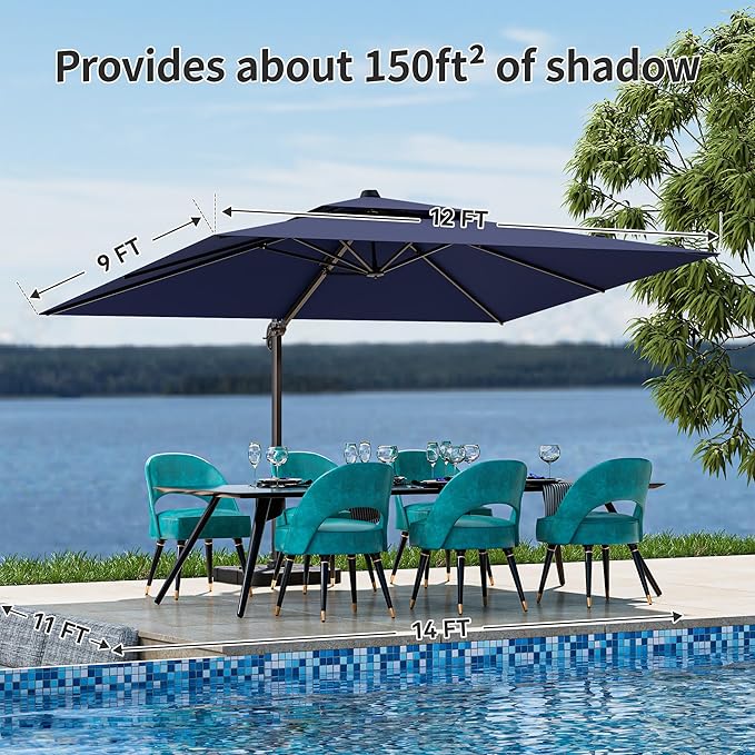 9x12FT Navy Blue Cantilever Outdoor Patio Umbrella - Image 5