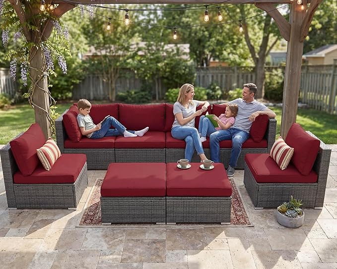 NICESOUL 8 Piece Modern Patio Couch Set, 29.3'' High Back Oversized Wicker - Image 9