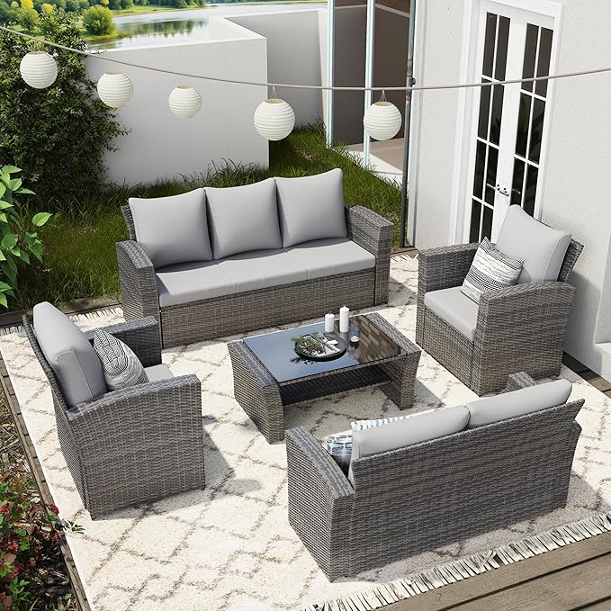Wisteria Lane 5 Piece Patio Furniture Set, Wicker Outdoor Patio Conversation - Image 2