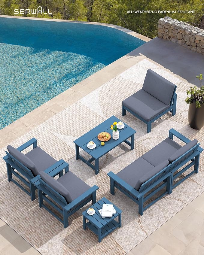 SERWALL HDPE Patio Sofa Set, 4-piece Outdoor Sectional Furniture Set, All - Image 5