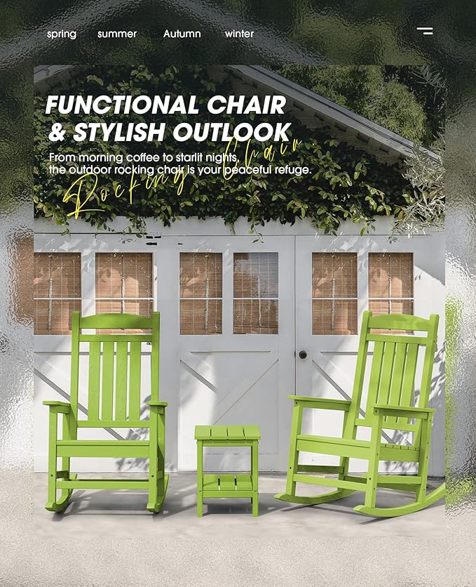 KINGYES Outdoor Rocking Chair Set of 2, High Density Polyethylene Patio Rocking - Image 4