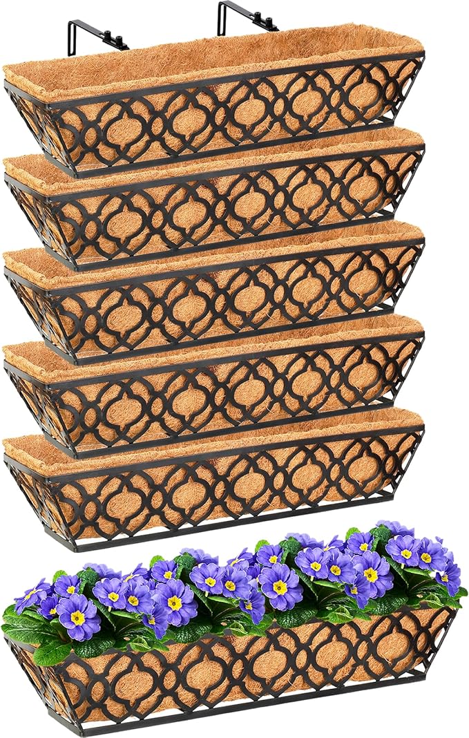 6pcs 24 Inch Window Deck with Coco Liner, Metal Hanging Flower Planter Window by LAWYAMAI
