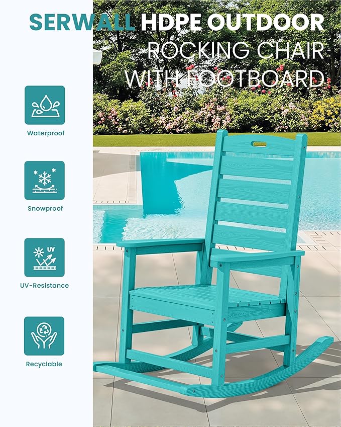 SERWALL Outdoor Rocking Chair, Oversized Rocking Chair - Image 4