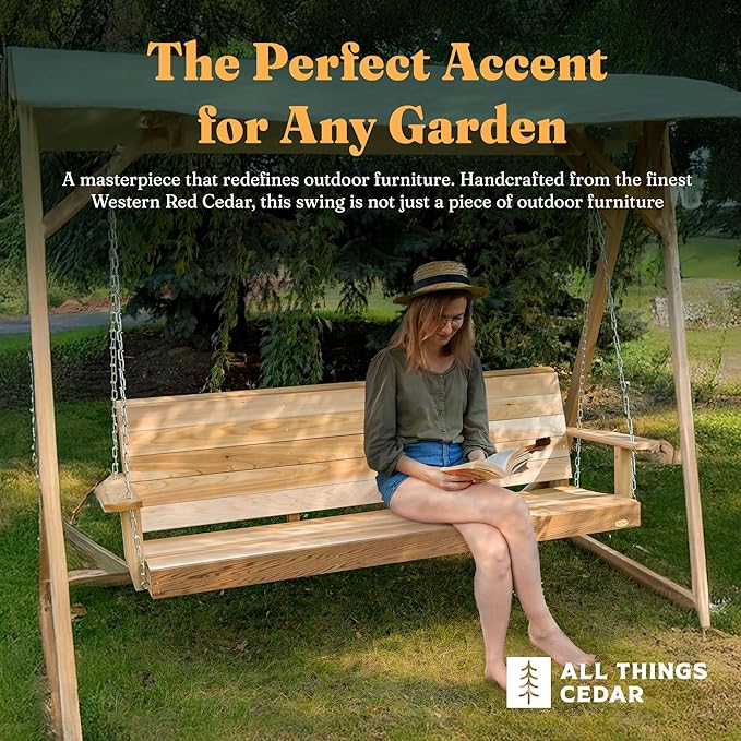 All Things Cedar Wooden Porch Swing, Outdoor Patio Furniture, 6 Foot - Image 4
