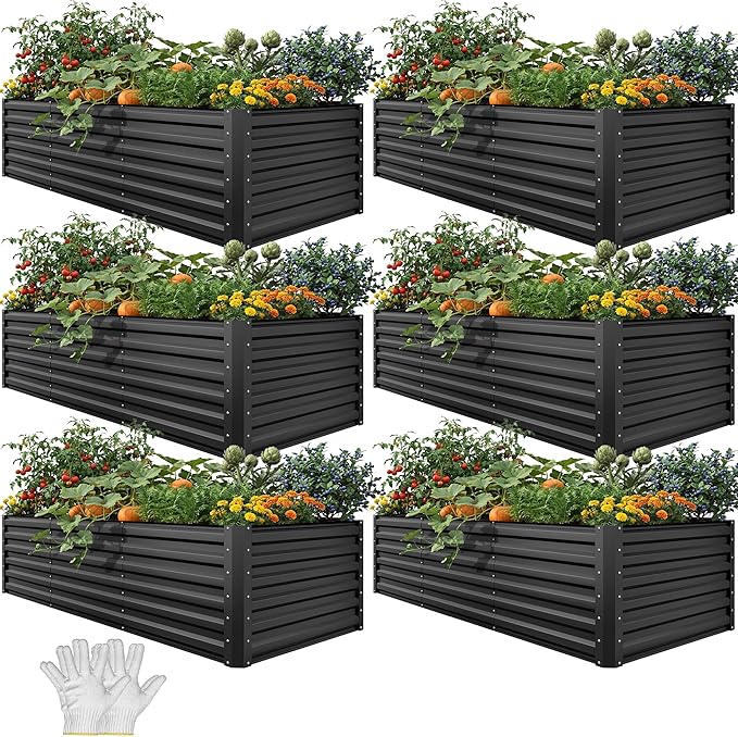 YITAHOME 6pcs 8x4x2 ft Galvanized Raised Garden Bed Kit, Large Metal Planter Box by YITAHOME