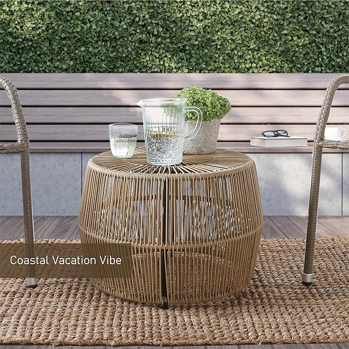 Furniture of America Ysar Boho Rattan Round Coffee Table Outdoor - Image 4
