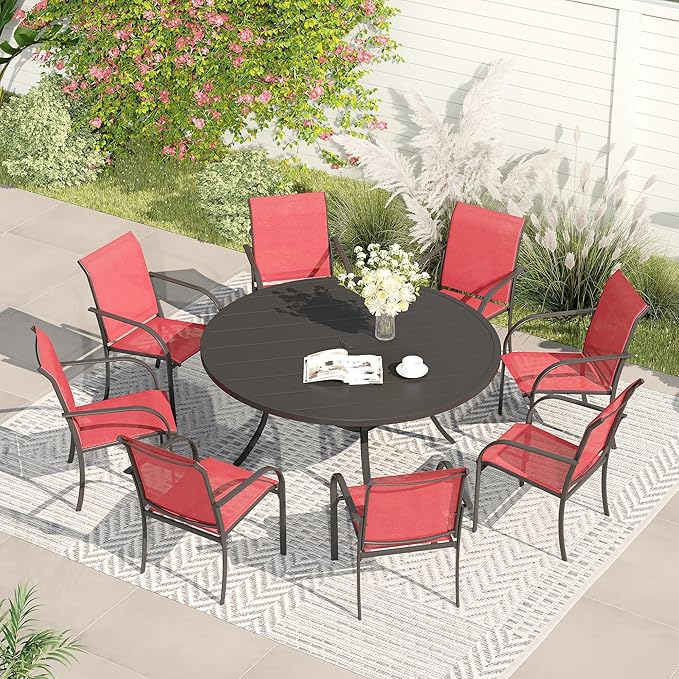 VICLLAX Patio Dining Set for 8, Outdoor Furniture Set Includes 53" Round Patio by HOME
