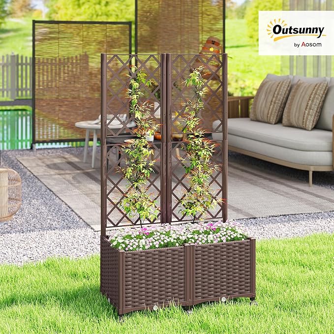 Outsunny Planter Box with Trellis, Self Watering Raised Garden Bed with - Image 2