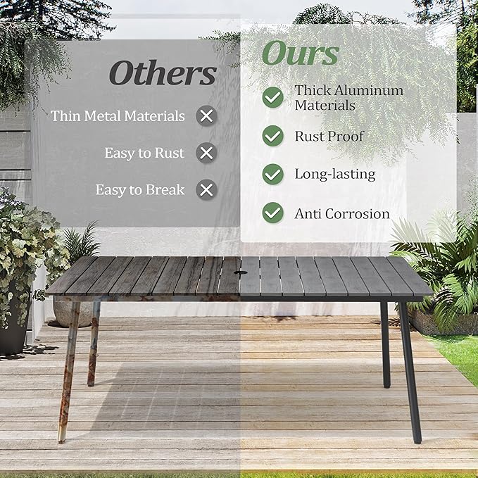 70" Patio Outdoor Dining Table for 6, Weather-Resistant Aluminum Frame - Image 5