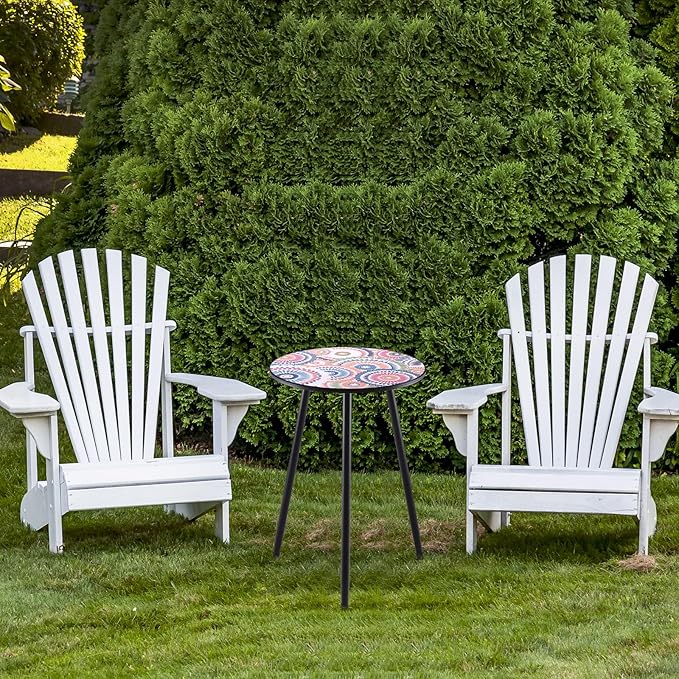 Party Zealot Metal Mosaic Round Side Table Set of Two 13.4" Small Outdoor Patio - Image 8