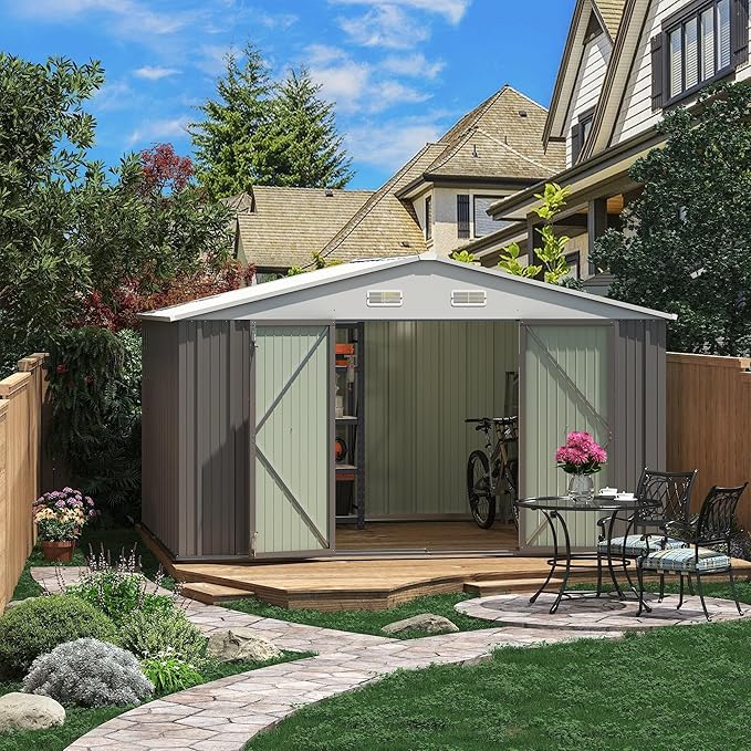 Greesum 10×8FT Outdoor Storage Shed, Metal Patio Storaged Sheds - Image 7