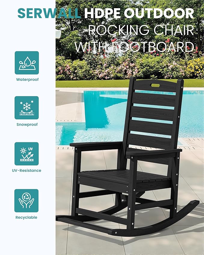 SERWALL Outdoor Rocking Chair Set of 2, Oversized Rocking Chair - Image 4