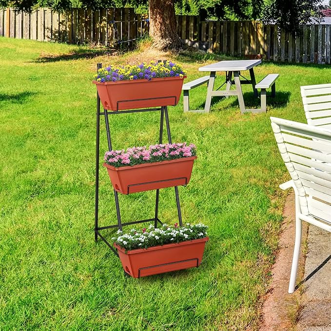 Vertical Raised Garden Bed Outdoor 3 Tiered Garden Planters Standing Elevated - Image 7