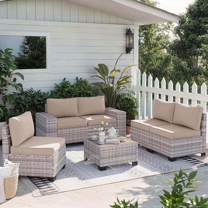 6-Piece Outdoor Patio Furniture Set Wicker Sectional Sofa Set, Patio - Image 7