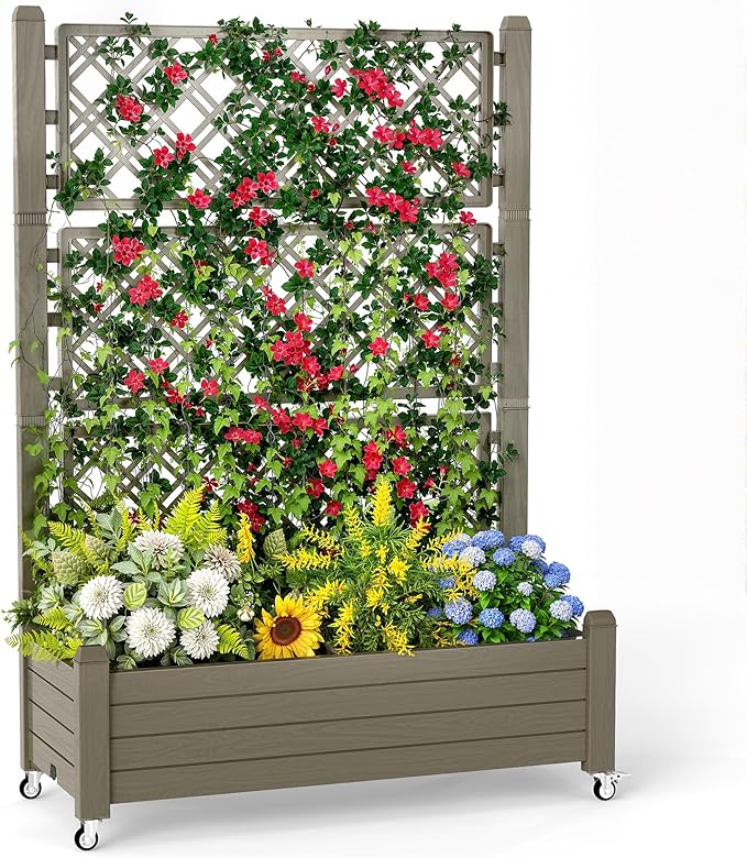 Raised Garden Bed with Trellis, 21 Gallon Self Watering Planter Box with by OutdoorLivingPerfected