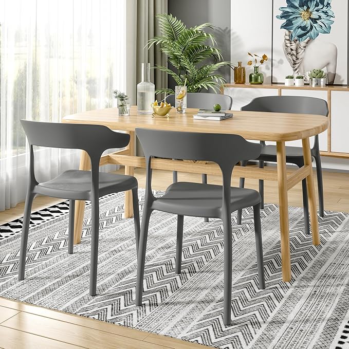 VECELO 4 Pack Plastic Stacking Chairs, Stackable Dining Chairs - Image 2