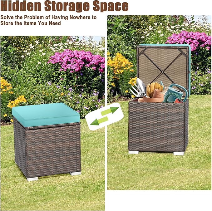 RELAX4LIFE Wicker Outdoor Storage Ottoman, 2-Piece Rattan Footstool w/Removable - Image 5