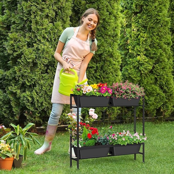 OYEAL Raised Garden Bed with Legs & Trellis, Vegetables - Image 7