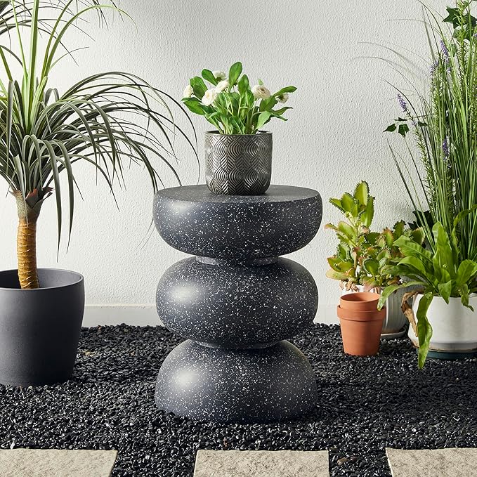 Glitzhome Outdoor Side Table, Heavy Duty Indoor Outdoor Round Planter Stand - Image 4
