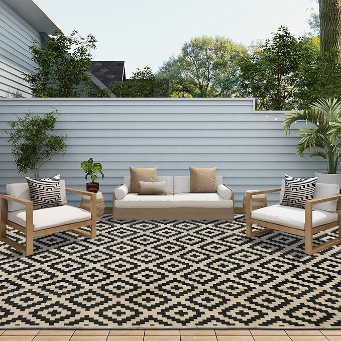SAND MINE Waterproof Outdoor Rug 10x20 ft, Plastic Reversible Rug, Modern Area by SANDMIND