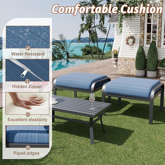 HOMREST Metal Outdoor Ottoman, 3-Piece Aluminum Footstool w/Removable Cushion - Image 5