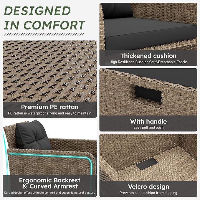 LHBcraft Outdoor Furniture 5 Piece Patio Conversation Set, PE Rattan Patio Set - Image 3