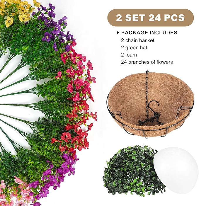 2 Set Artificial Faux Hanging Plants Flowers Basket - Image 4