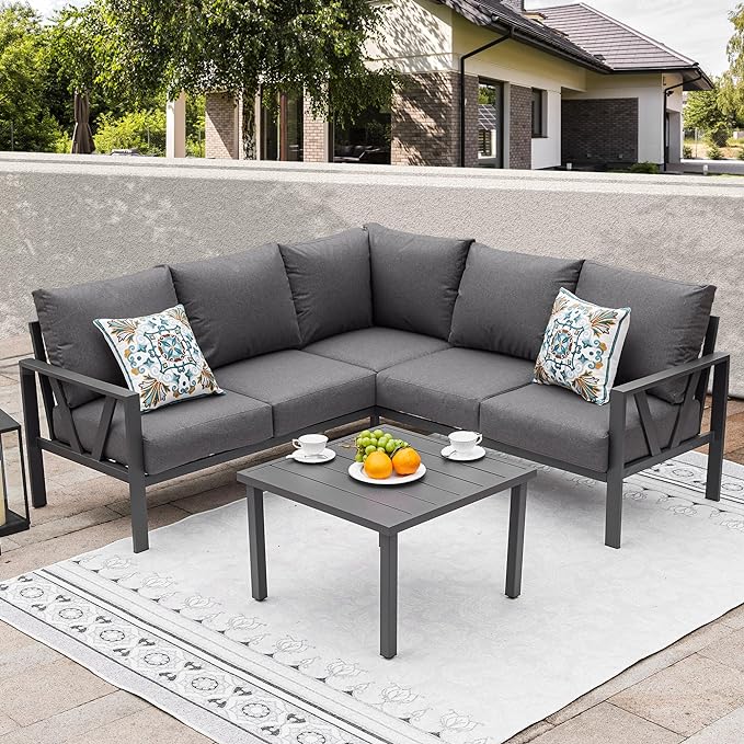 Patio Furniture Set, 6 Pieces Outdoor Couch Sectional, L Shaped Patio Sofa by COMLAXFIELD