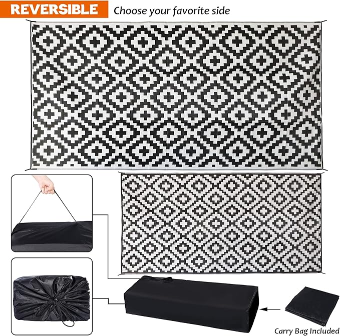 SAND MINE Waterproof Outdoor Rug 9x18 ft, Plastic Straw Rug, Modern Area Rug - Image 3