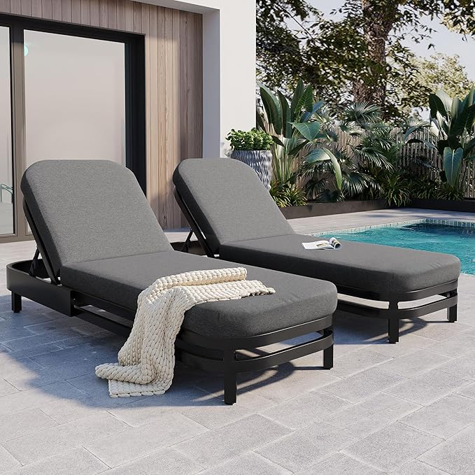 LUMISOL Outdoor Lounge Chair Set of 2, Modern Aluminum Chaise Loungers by LUMISOL