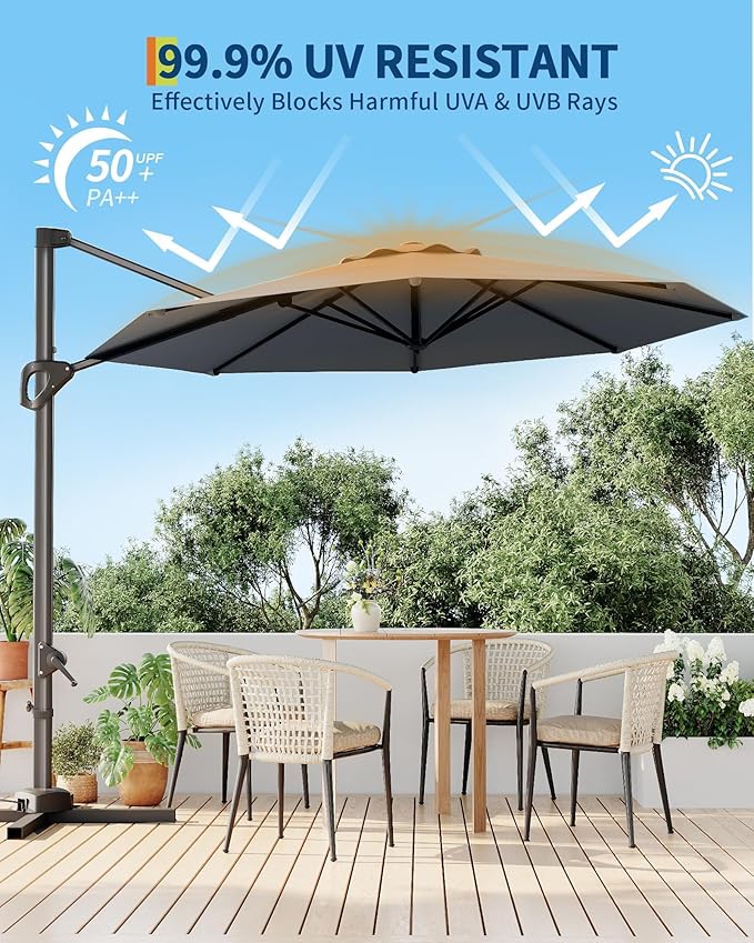 GarveeLife 10 ft Patio Umbrella Outdoor Large Cantilever Umbrella Market Sun - Image 3