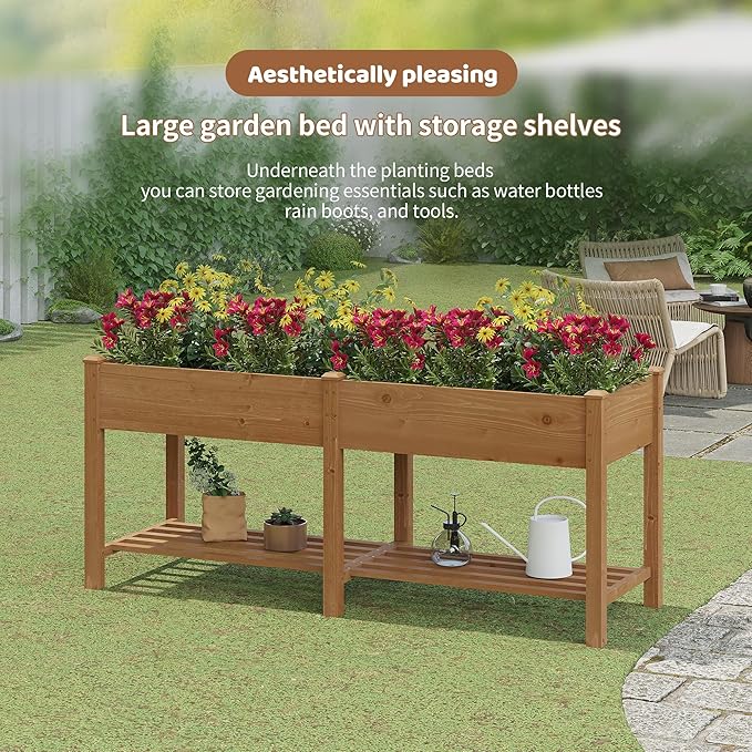 FILWH Raised Garden Bed with Legs Elevated Wooden Planter Box Stand Large - Image 2