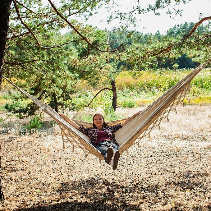 Bellzacasa Double Hammock, Heavy Duty 500 lb Load Capacity Tassels and Fishtail - Image 6