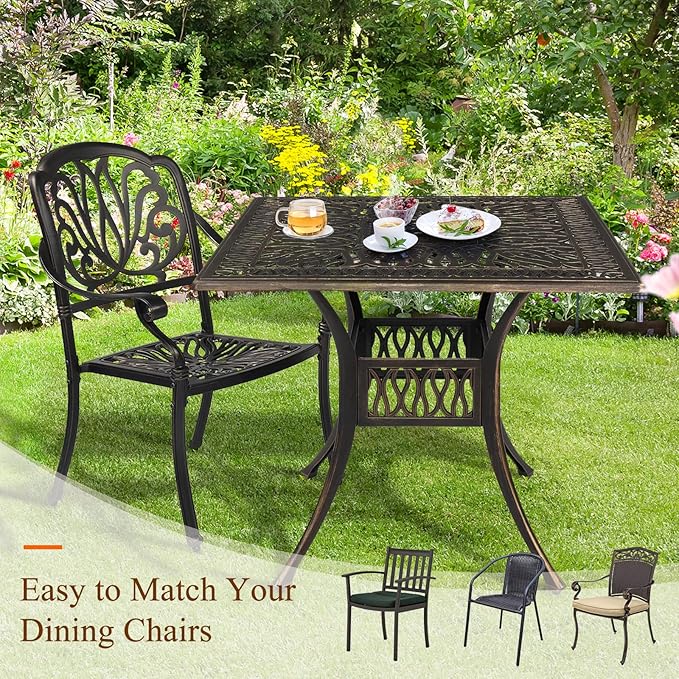 VINGLI Patio Dining Table with Umbrella Hole, Cast Aluminum Outdoor Bistro - Image 6