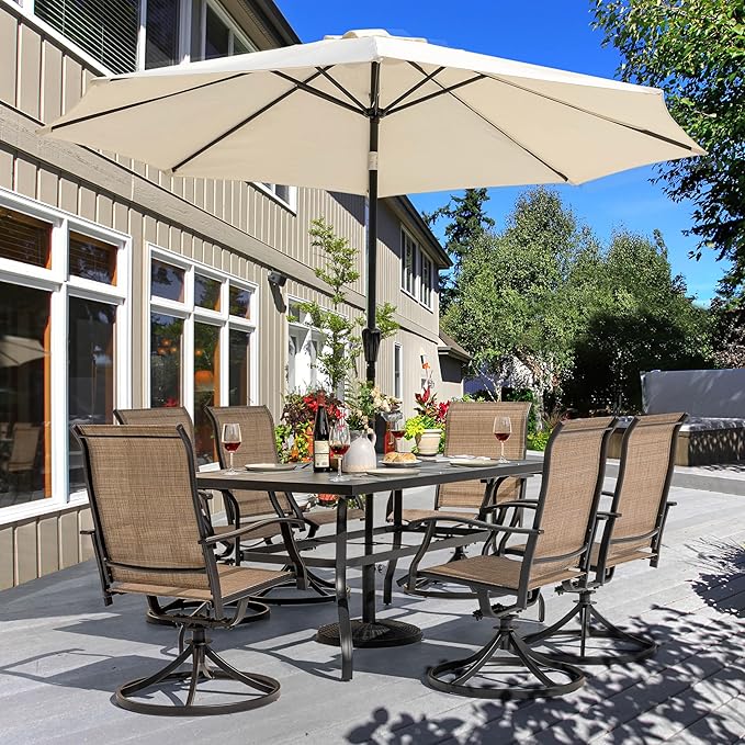 NUU GARDEN 7 Piece Outdoor Dining Set, 6 Swivel Patio Chairs and 1 Dining Table - Image 5