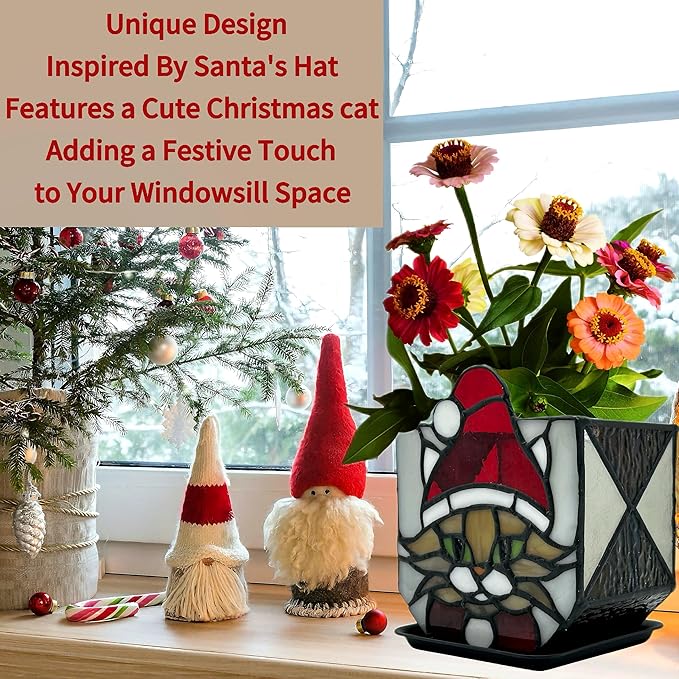 Stained Glass Christmas Cat Planter，Cute Planters - Image 4