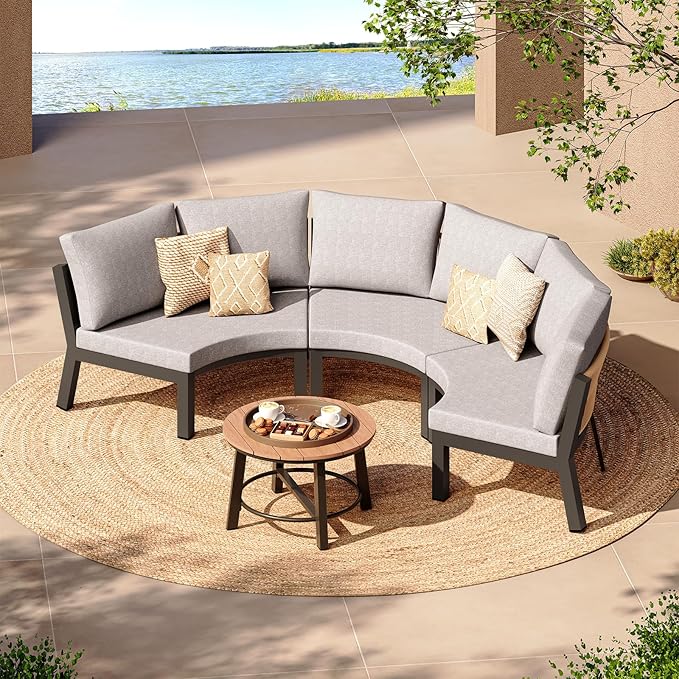 Outdoor Patio Furniture Set, 4 Piece Half Moon Aluminum Patio Conversation Sets by Oasbira