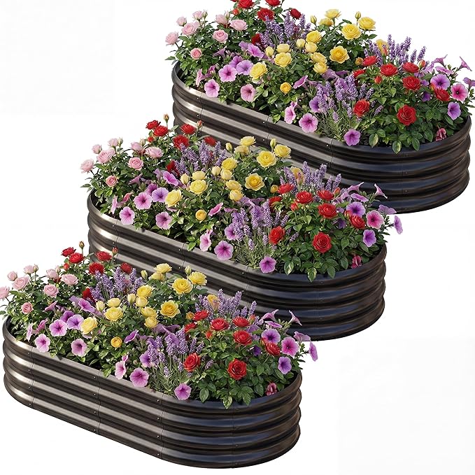 AHEONLAR 3 Pack 6×3×1ft Galvanized Raised Garden Beds, Oval Durable Planter by AHEONLAR