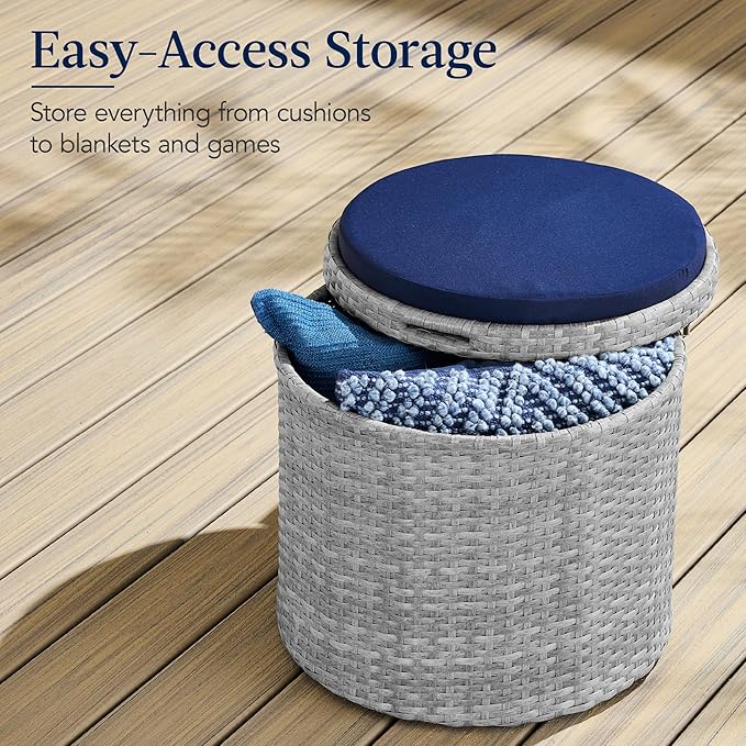 Best Choice Products Round Wicker Ottoman, Additional Seating, Side Table - Image 3