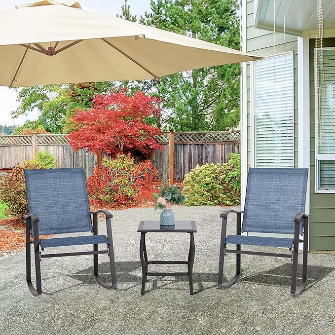 Vongrasig 3 Piece Outdoor Rocking Bistro Set, Textilene Fabric Small Patio - Image 9