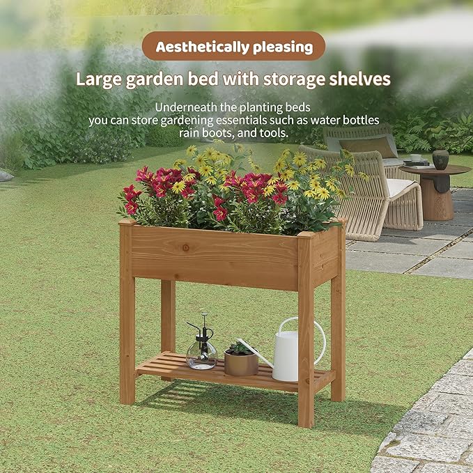 FILWH Raised Garden Bed with Legs Elevated Wooden Planter Box Stand Large - Image 4