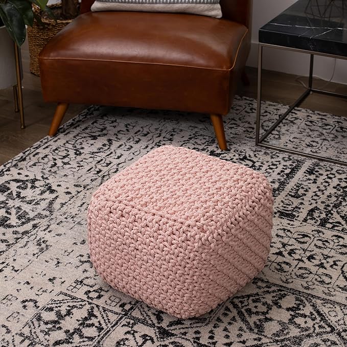 BIRDROCK HOME Square Pouf Ottoman | Cotton Braided Foot Stool - Image 2