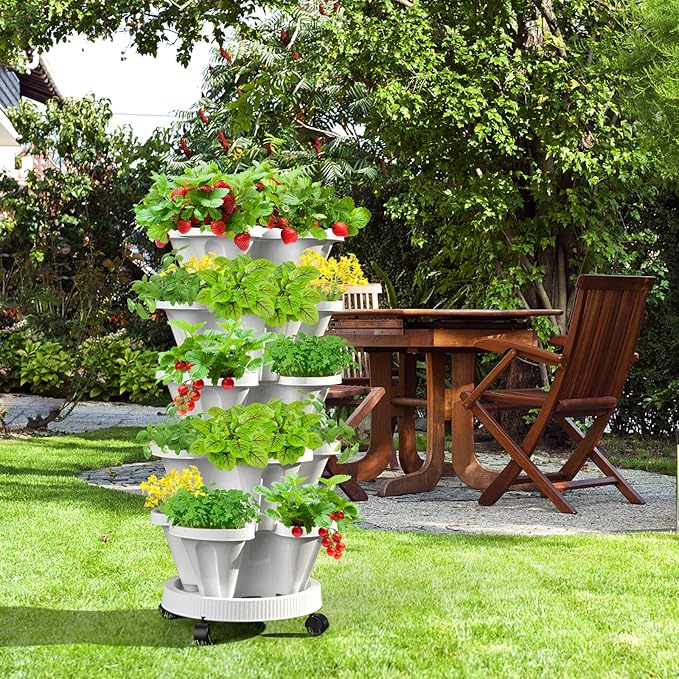 Strawberry Vertical Planter, Stacking Garden Tower, 5 Tiered Stackable Herb - Image 7